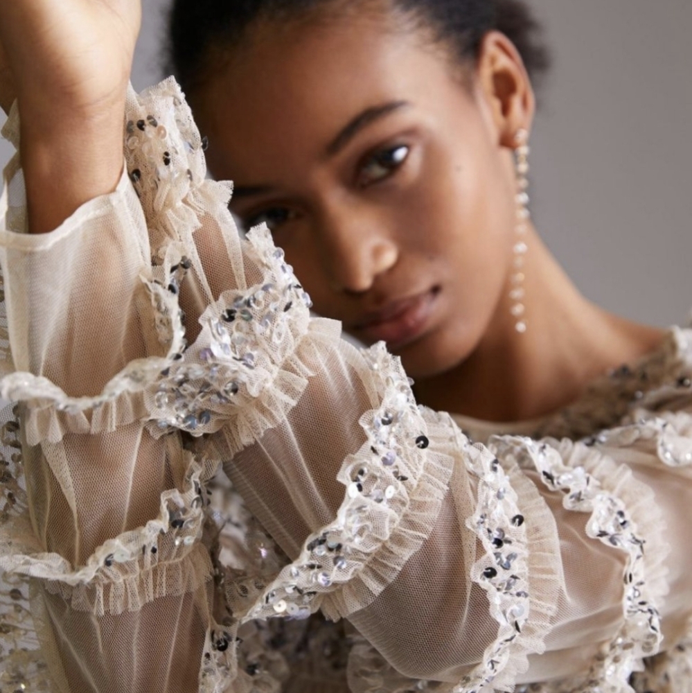 Let Me Be Sequin Tulle Ruffle Blouse - Anthropologie - Picture 9 of 9